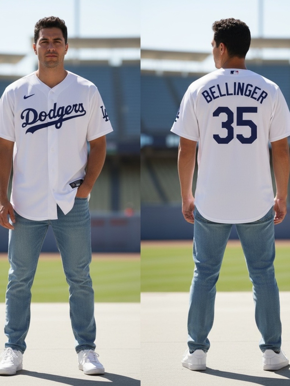 Nike White and Blue LA Dodger Cody Bellinger Jersey.
